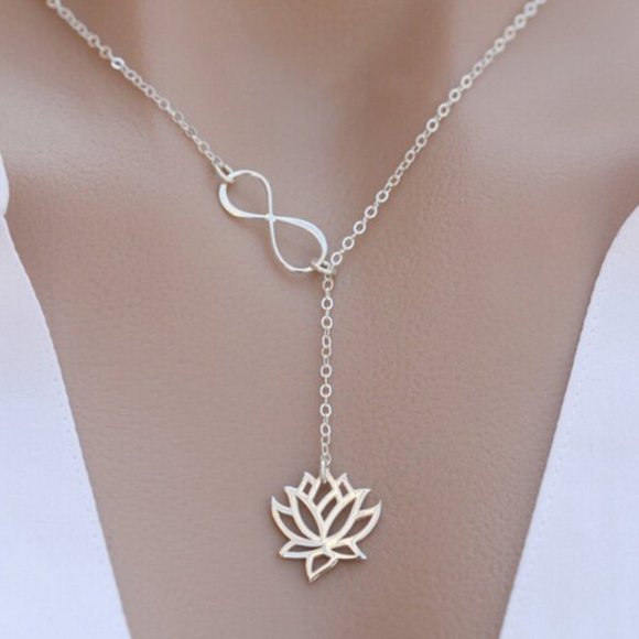 unbranded Jewelry - Lotus Flower Infinity Necklace Silver Tone Alloy